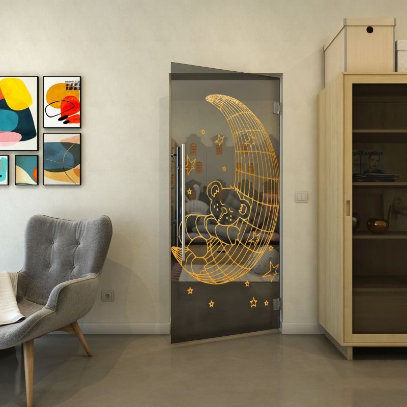 Pendeltür - Fineprint Modell 113 Gold auf Grauglas Pendeltür - Fineprint Modell 113 Gold auf Grauglas