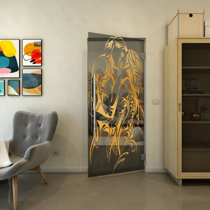 Pendeltür - Fineprint Modell 116 Gold auf Grauglas Pendeltür - Fineprint Modell 116 Gold auf Grauglas