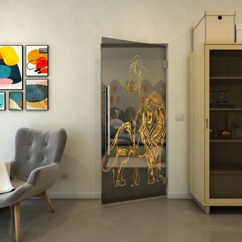 Pendeltür - Fineprint Modell 117 Gold auf Grauglas Pendeltür - Fineprint Modell 117 Gold auf Grauglas