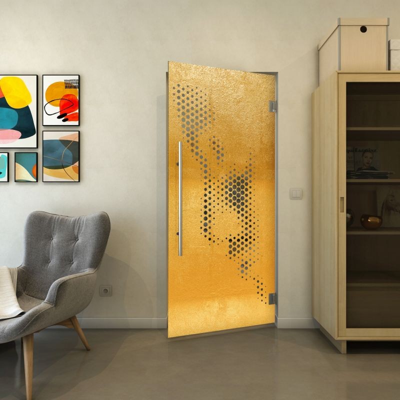 Pendeltür - Fineprint Modell 120 Gold auf Grauglas Pendeltür - Fineprint Modell 120 Gold auf Grauglas