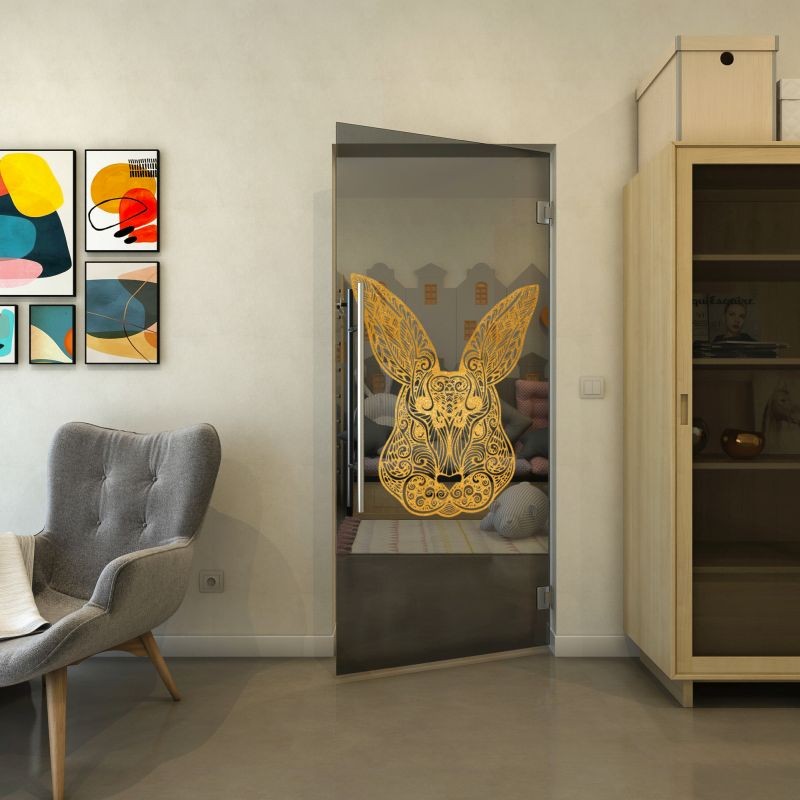 Pendeltür - Fineprint Modell 121 Gold auf Grauglas Pendeltür - Fineprint Modell 121 Gold auf Grauglas