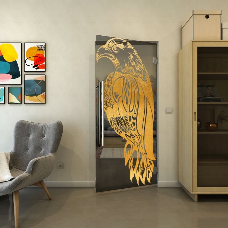 Pendeltür - Fineprint Modell 122 Gold auf Grauglas Pendeltür - Fineprint Modell 122 Gold auf Grauglas