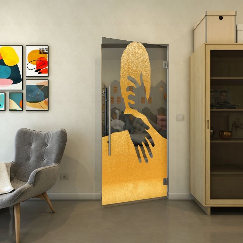 Pendeltür - Fineprint Modell 124 Gold auf Grauglas Pendeltür - Fineprint Modell 124 Gold auf Grauglas