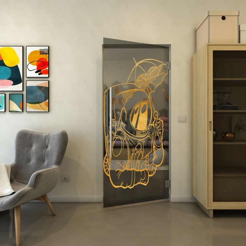 Pendeltür - Fineprint Modell 126 Gold auf Grauglas Pendeltür - Fineprint Modell 126 Gold auf Grauglas