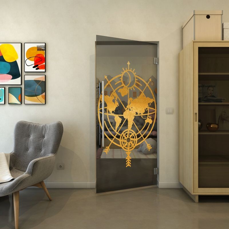 Pendeltür - Fineprint Modell 127 Gold auf Grauglas Pendeltür - Fineprint Modell 127 Gold auf Grauglas