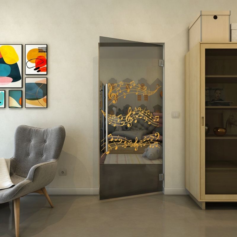 Pendeltür - Fineprint Modell 128 Gold auf Grauglas Pendeltür - Fineprint Modell 128 Gold auf Grauglas