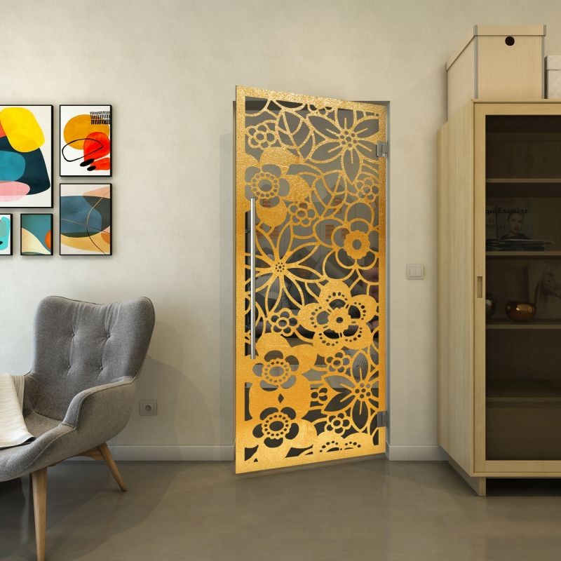 Pendeltür - Fineprint Modell 149 Gold auf Grauglas Pendeltür - Fineprint Modell 149 Gold auf Grauglas