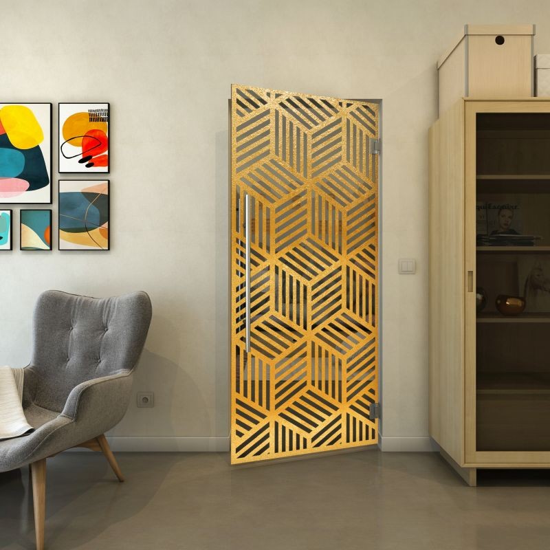 Pendeltür - Fineprint Modell 179 Gold auf Grauglas Pendeltür - Fineprint Modell 179 Gold auf Grauglas