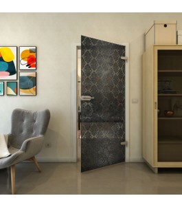 Ganzglastür - Fineprint Model 001 Schwarz auf Grauglas