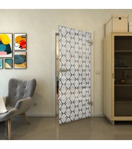 Ganzglastür - Fineprint Model 002 Weiss auf Grauglas