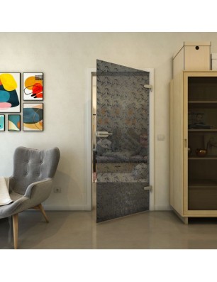 Ganzglastür - Fineprint Model 003 Schwarz auf Grauglas