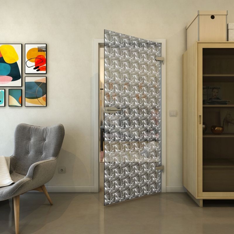 Ganzglastür - Fineprint Modell 003 Weiss auf Grauglas