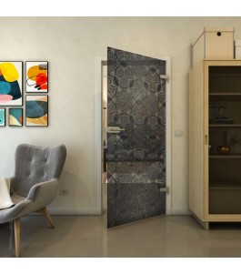 Ganzglastür - Fineprint Model 005 Schwarz auf Grauglas