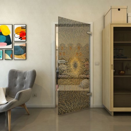 Ganzglastür - Fineprint Model 006 Gold auf Grauglas