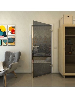 Ganzglastür - Fineprint Model 007 Schwarz auf Grauglas