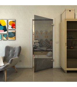 Ganzglastür - Fineprint Model 009 Schwarz auf Grauglas