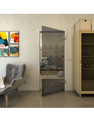 Ganzglastür - Fineprint Model 009 Schwarz auf Grauglas