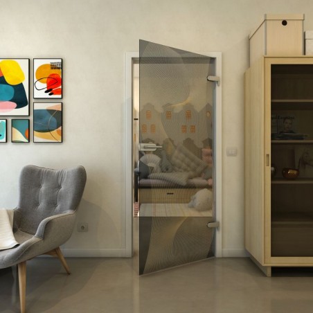 Ganzglastür - Fineprint Model 009 Gold auf Grauglas