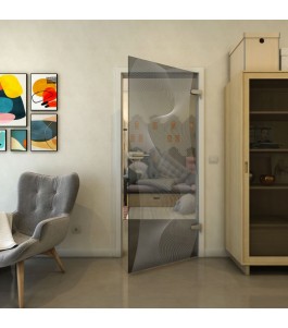 Ganzglastür - Fineprint Model 009 Weiss auf Grauglas