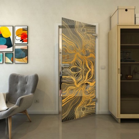 Ganzglastür - Fineprint Model 010 Gold auf Grauglas