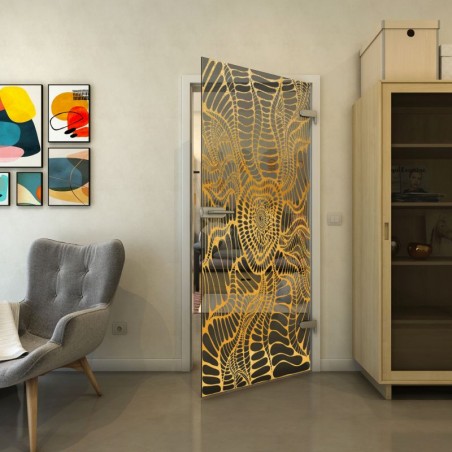 Ganzglastür - Fineprint Model 012 Gold auf Grauglas