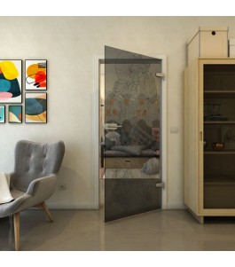 Ganzglastür - Fineprint Model 013 Schwarz auf Grauglas