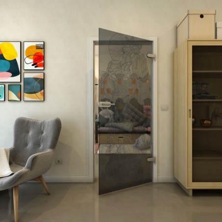 Ganzglastür - Fineprint Model 013 Schwarz auf Grauglas