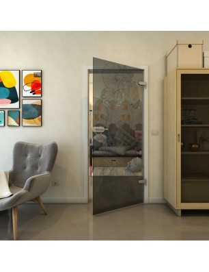 Ganzglastür - Fineprint Model 013 Schwarz auf Grauglas