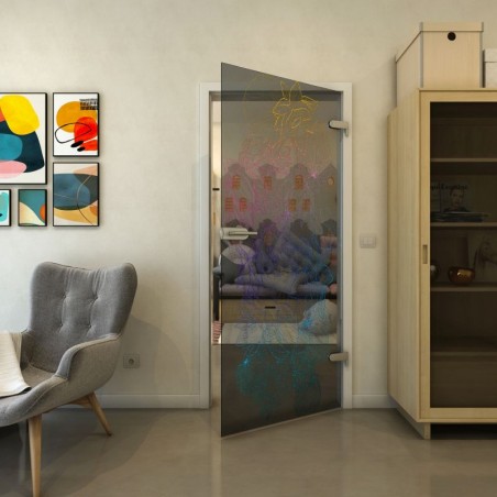 Ganzglastür - Fineprint Model 013 Verlauf auf Grauglas