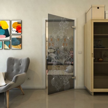 Ganzglastür - Fineprint Model 013 Weiss auf Grauglas