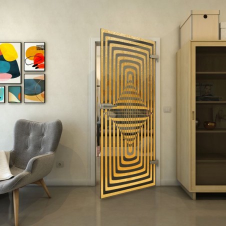Ganzglastür - Fineprint Model 014 Gold auf Grauglas