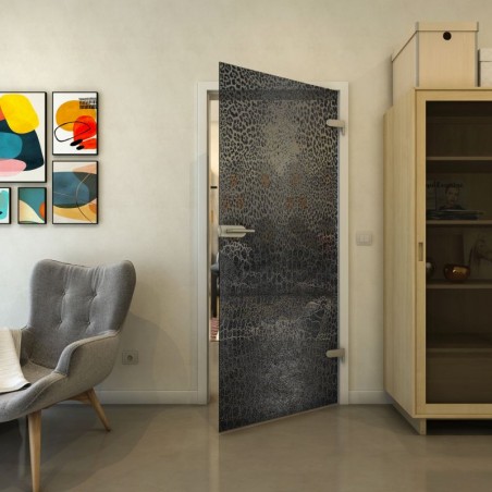 Ganzglastür - Fineprint Model 015 Schwarz auf Grauglas