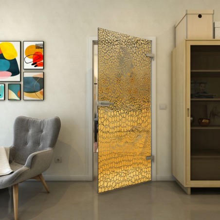Ganzglastür - Fineprint Model 015 Gold auf Grauglas