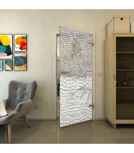 Ganzglastür - Fineprint Model 015 Weiss auf Grauglas