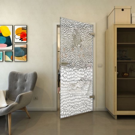 Ganzglastür - Fineprint Model 015 Weiss auf Grauglas