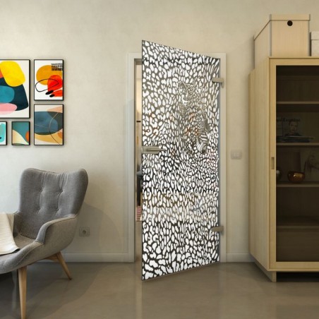 Ganzglastür - Fineprint Model 016 Weiss auf Grauglas