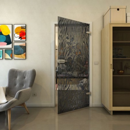 Ganzglastür - Fineprint Model 017 Schwarz auf Grauglas