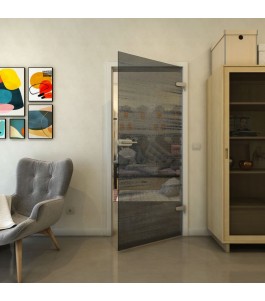 Ganzglastür - Fineprint Model 019 Schwarz auf Grauglas