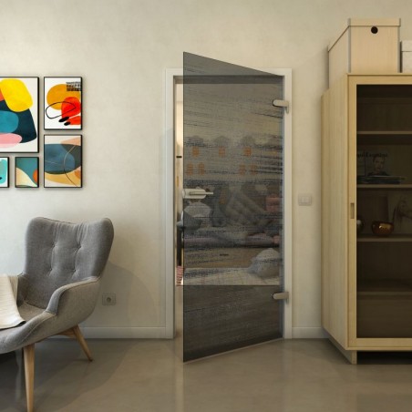 Ganzglastür - Fineprint Model 019 Schwarz auf Grauglas