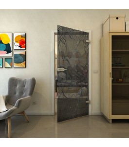 Ganzglastür - Fineprint Model 020 Schwarz auf Grauglas