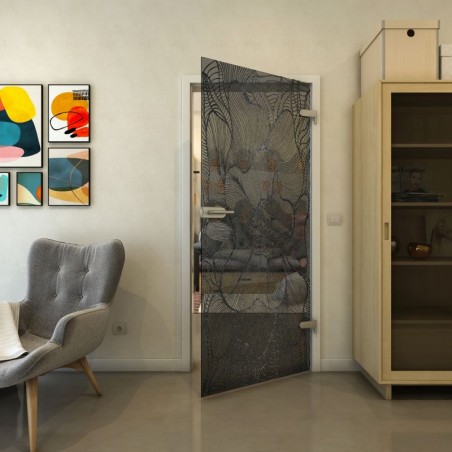 Ganzglastür - Fineprint Model 020 Schwarz auf Grauglas