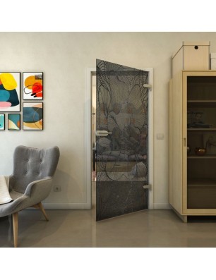 Ganzglastür - Fineprint Model 020 Schwarz auf Grauglas