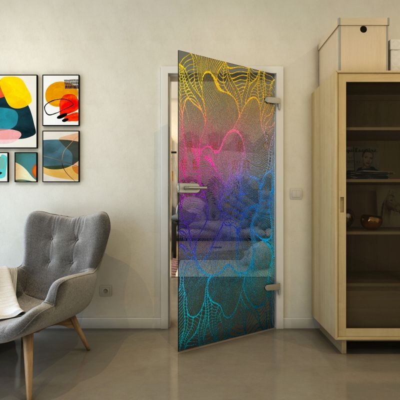 Ganzglastür - Fineprint Modell 020 Verlauf auf Grauglas