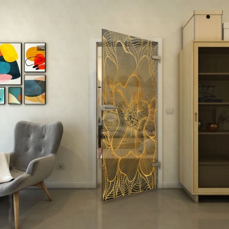 Ganzglastür - Fineprint Model 020 Gold auf Grauglas
