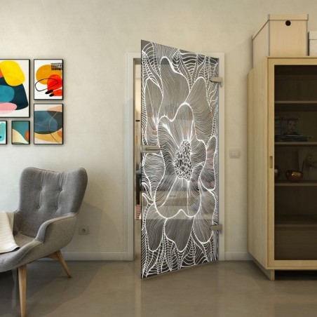 Ganzglastür - Fineprint Model 020 Weiss auf Grauglas