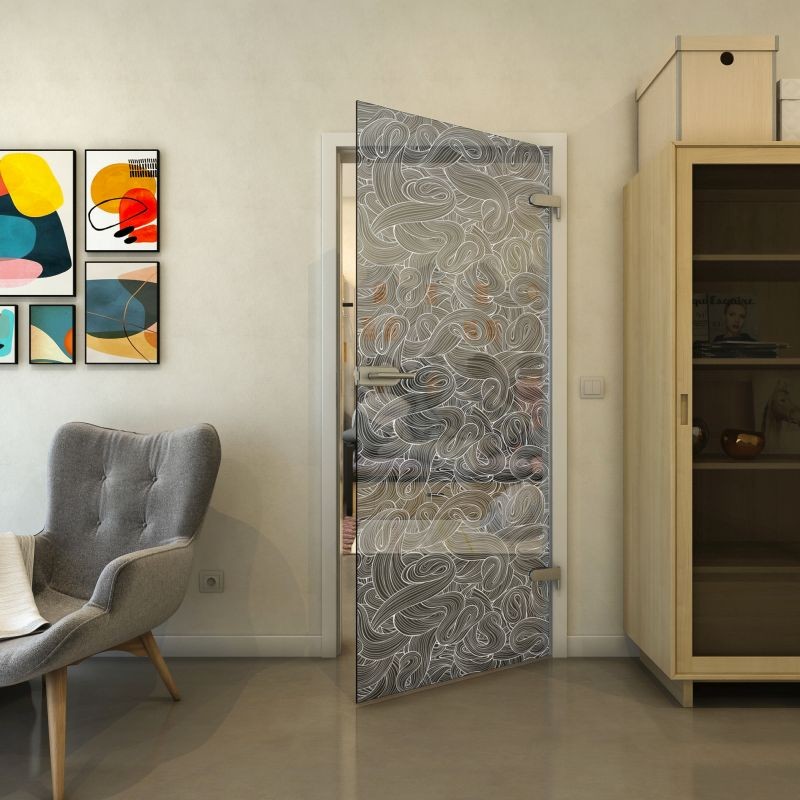 Ganzglastür - Fineprint Modell 021 Weiss auf Grauglas