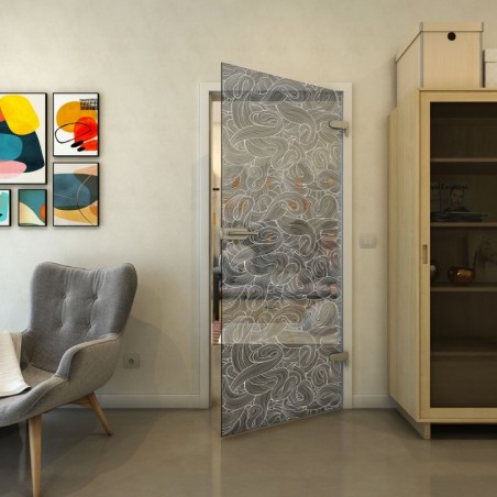 Ganzglastür - Fineprint Model 021 Weiss auf Grauglas