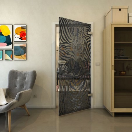 Ganzglastür - Fineprint Model 023 Schwarz auf Grauglas