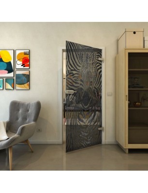 Ganzglastür - Fineprint Model 023 Schwarz auf Grauglas