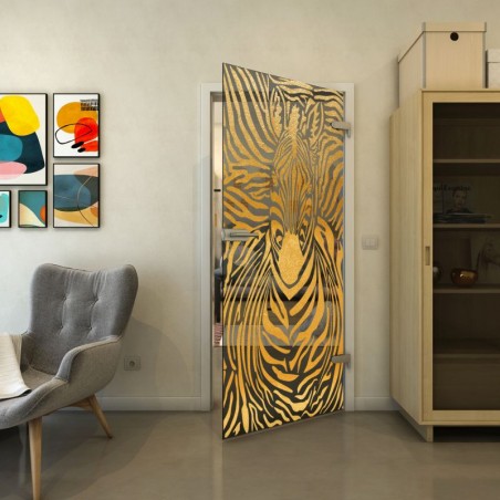 Ganzglastür - Fineprint Model 023 Gold auf Grauglas